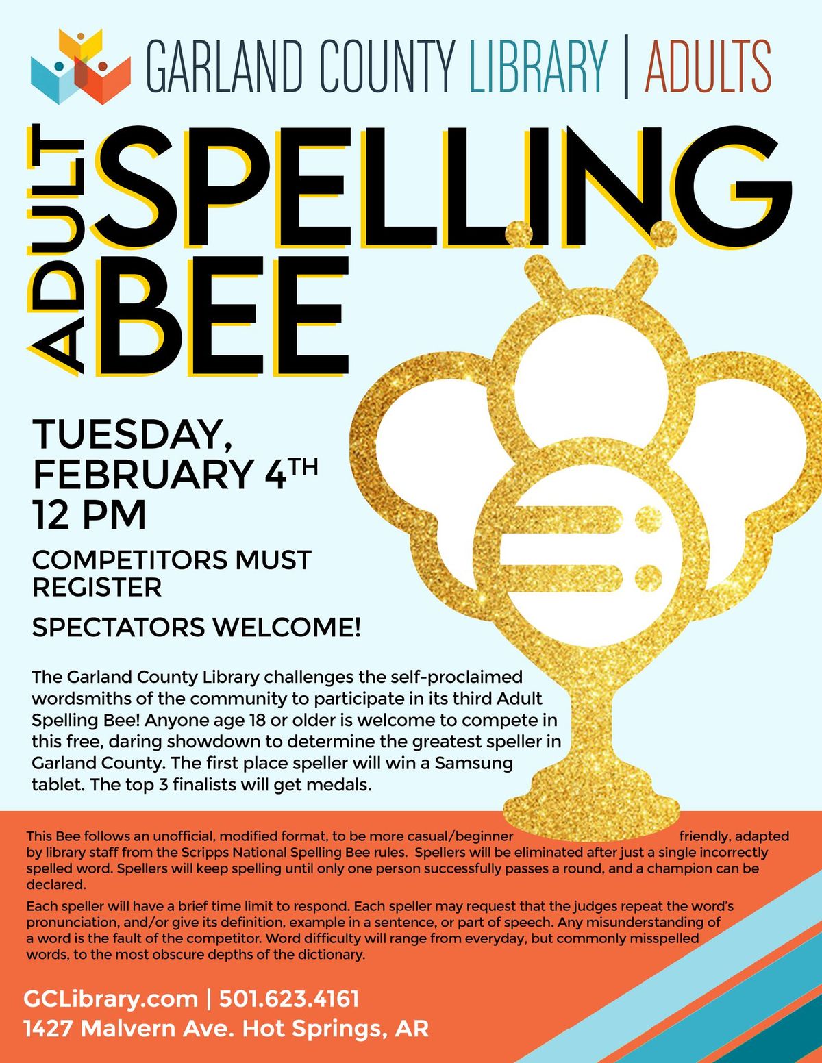 \ud83d\udc1d\ud83c\udfc6 Adult Spelling Bee @ GCL