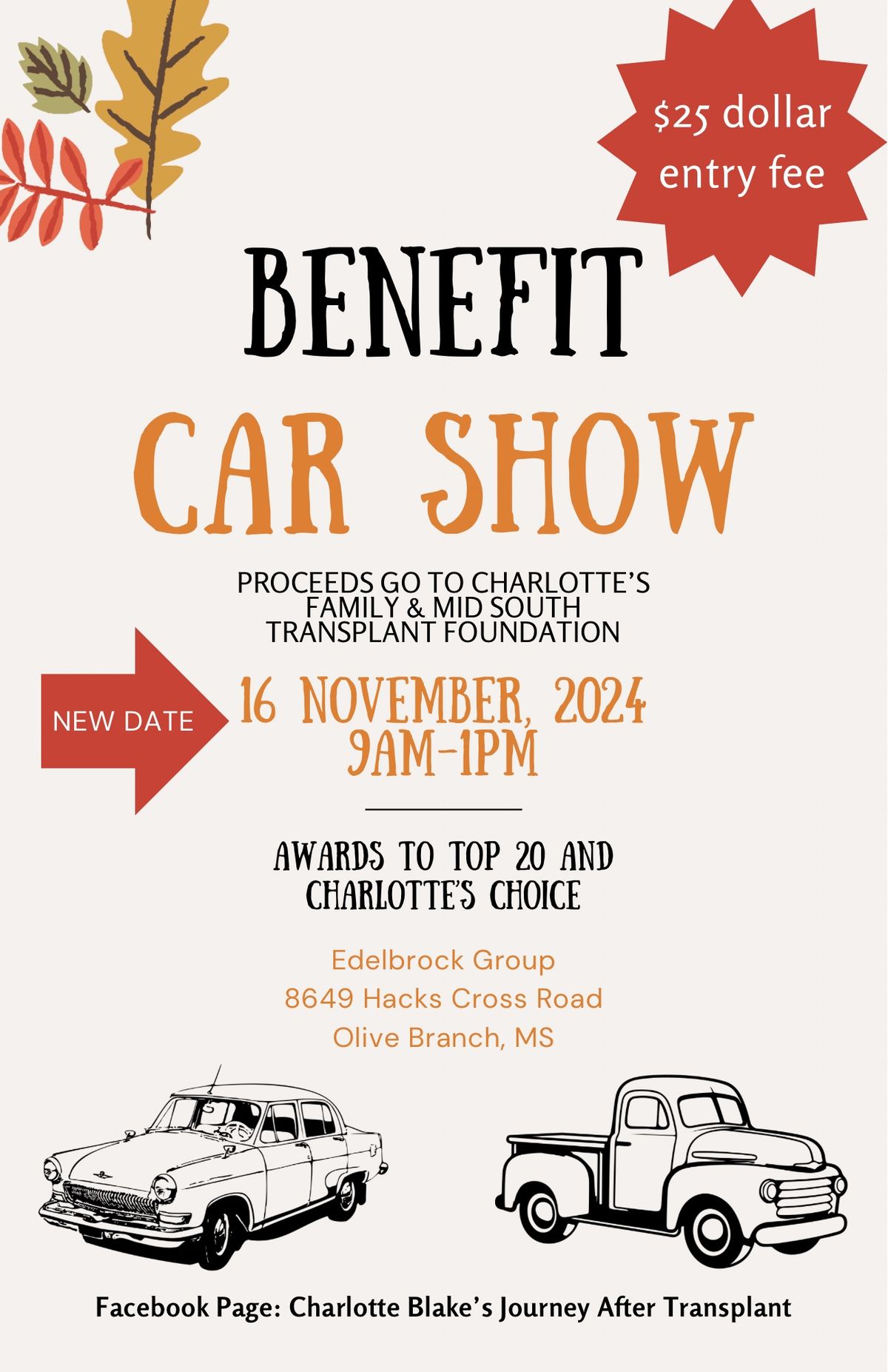 Fall Car Show benefitting Charlotte Nichols and MSTF