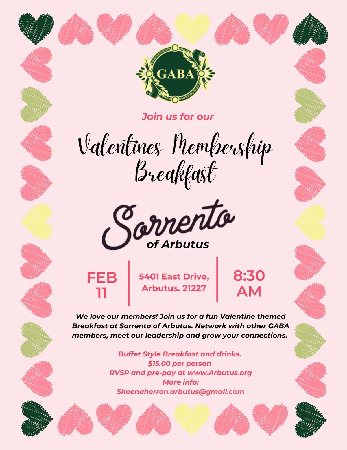 GABA Valentine's Membership Breakfast- Sorrento of Arbutus