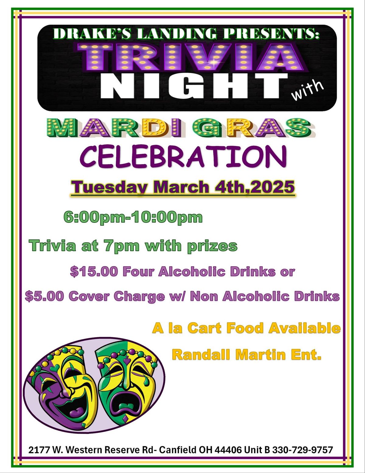 General Trivia Night w\/ Mardi Gras Celebration