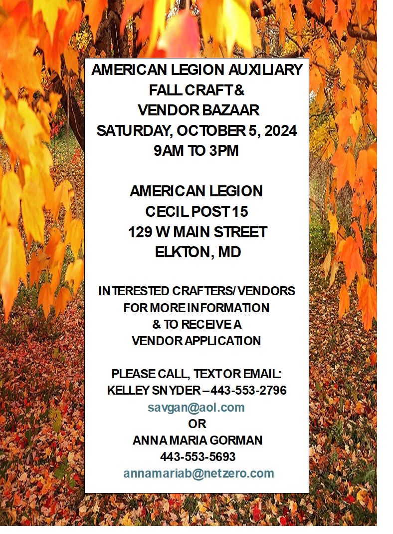 ALA Fall Craft & Vendor Bazaar - See attached flyer