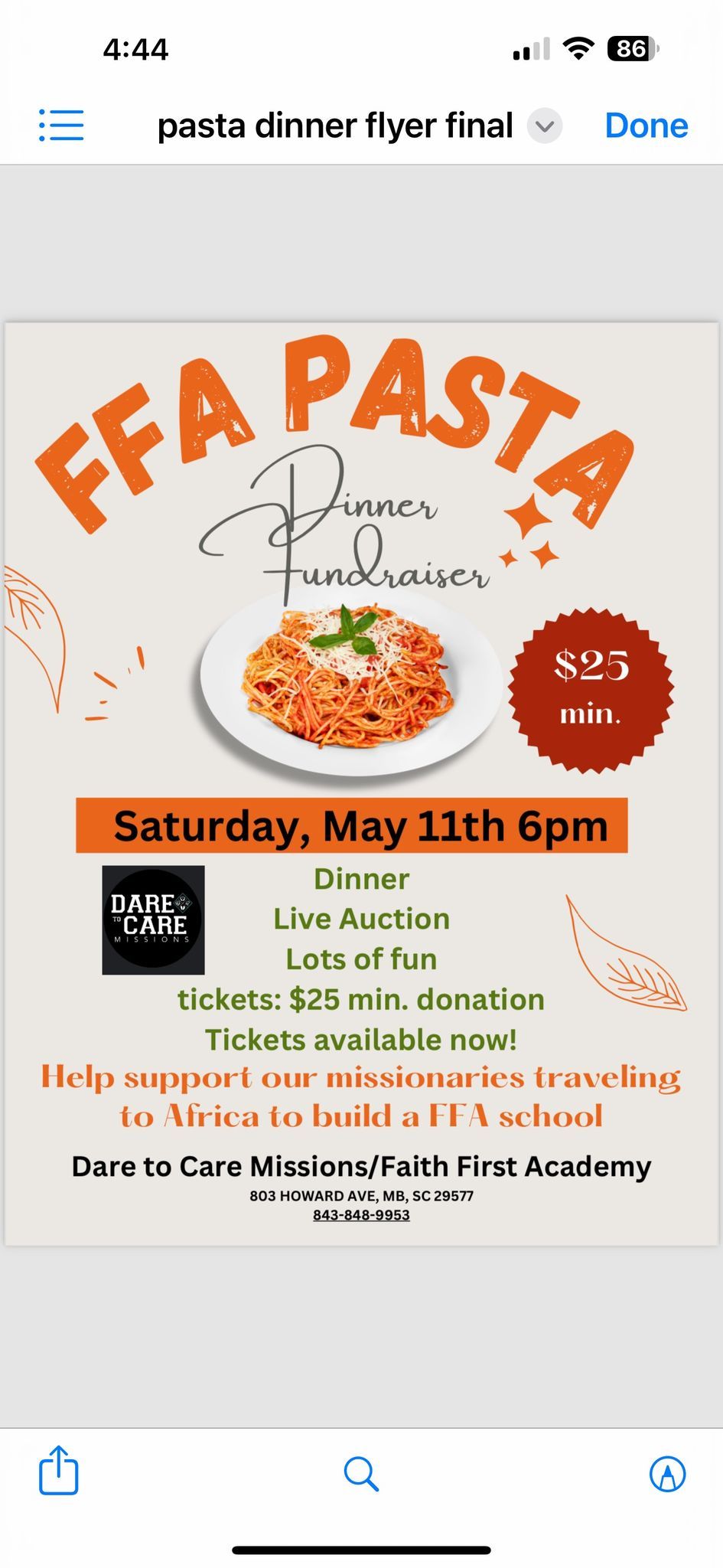 Dare to Care\/Faith First Academy Pasta Dinner & Auction