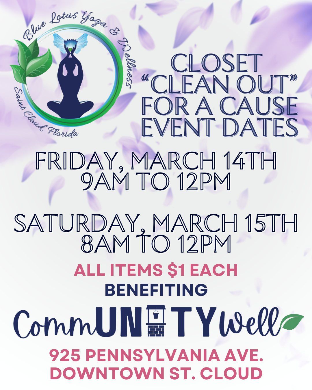 "Closet Clean Out for a Cause" at Blue Lotus Yoga