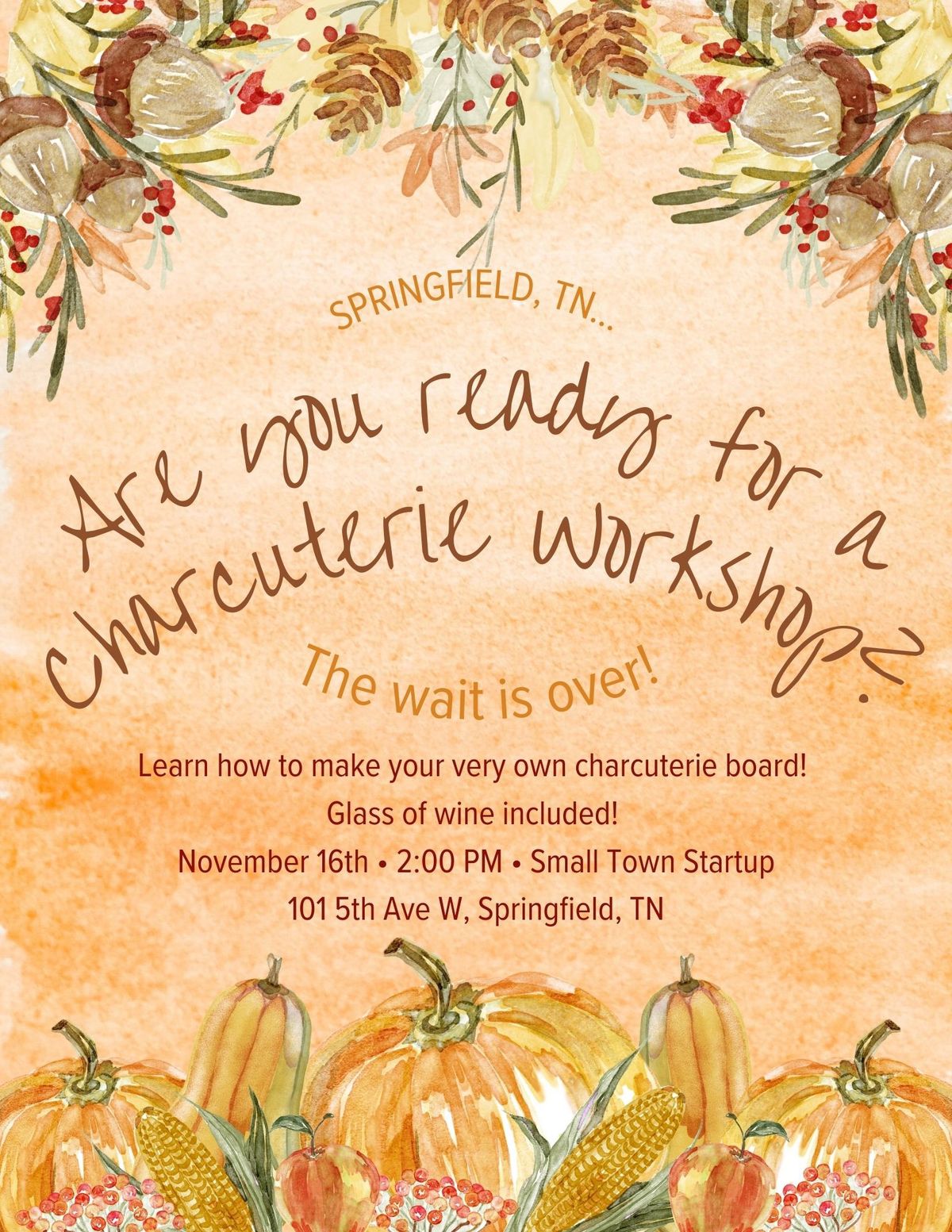 Charcuterie workshop at Small Town Startup