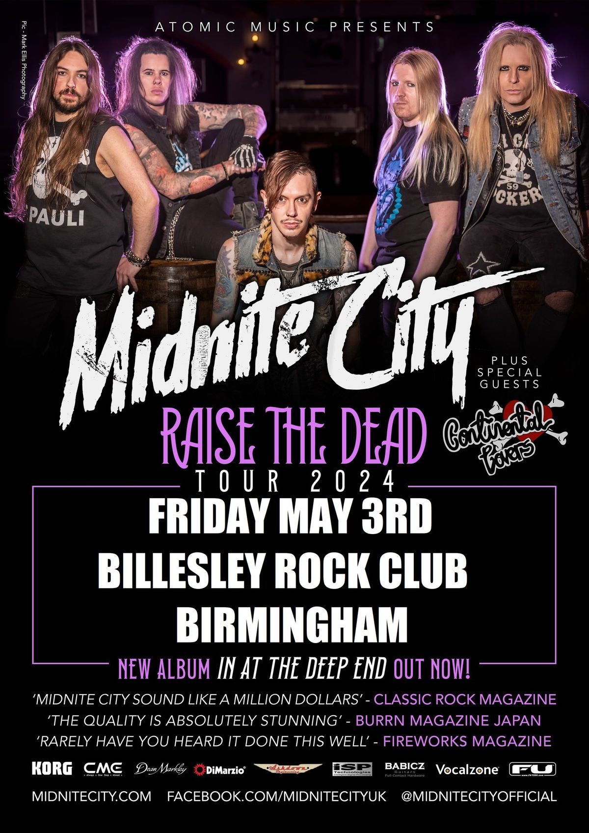 MIDNITE CITY - RAISE THE DEAD TOUR - BILLESLEY ROCK CLUB, BIRMINGHAM + support Continental Lovers