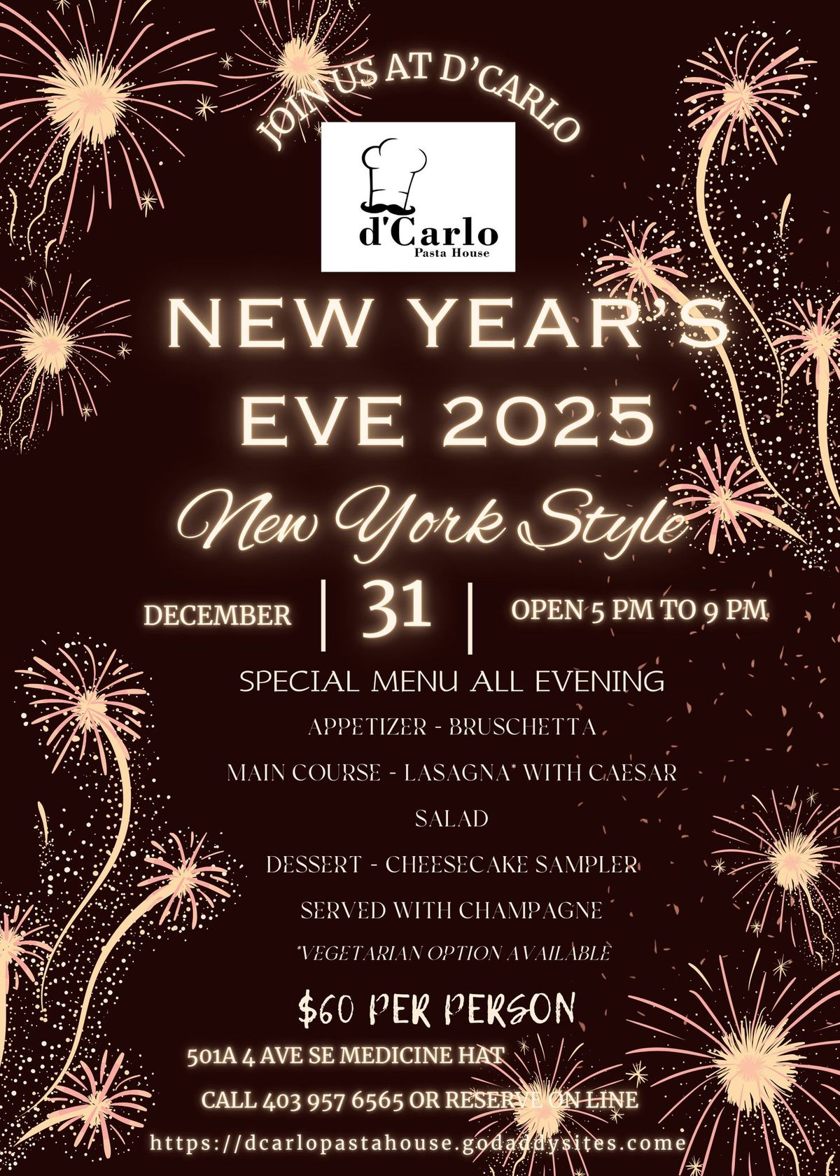 New Years Eve New York Style at d'Carlo Pasta House