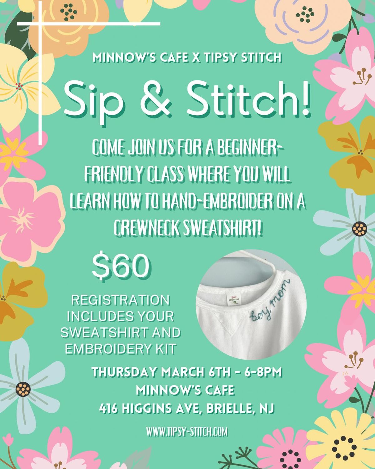 Sip & Stitch @ Minnow\u2019s Cafe!