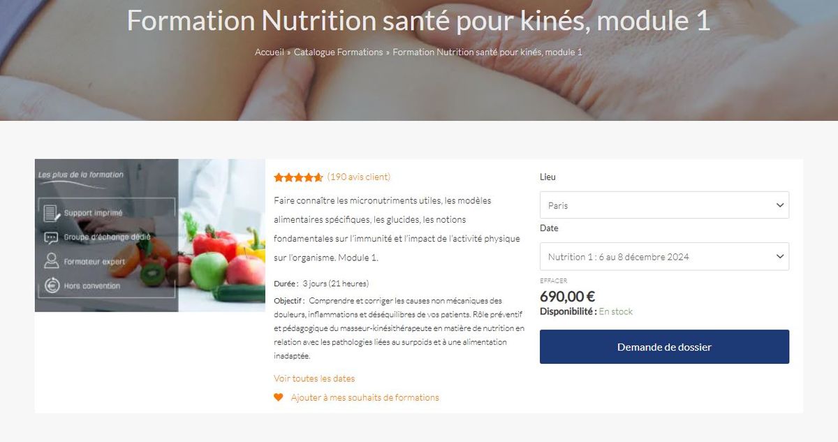 Formation Nutrition sant\u00e9 pour kin\u00e9s