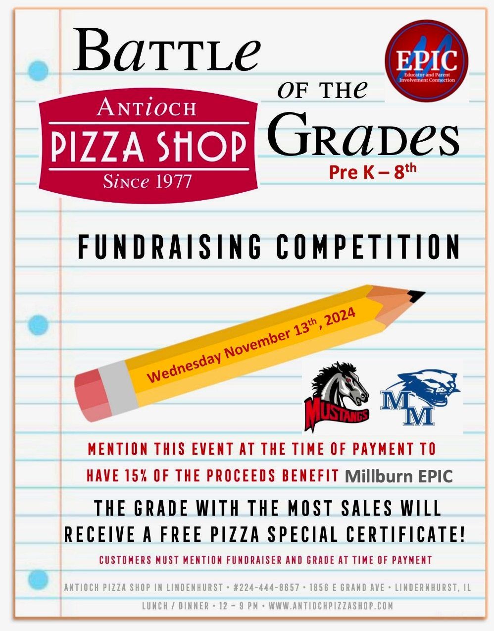 Antioch Pizza Shop Fundraiser for Millburn EPIC