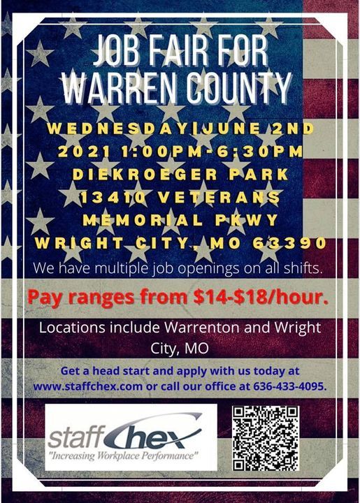 Warren County Job Fair, 13410 Veterans Memorial Pkwy, Wright City, MO