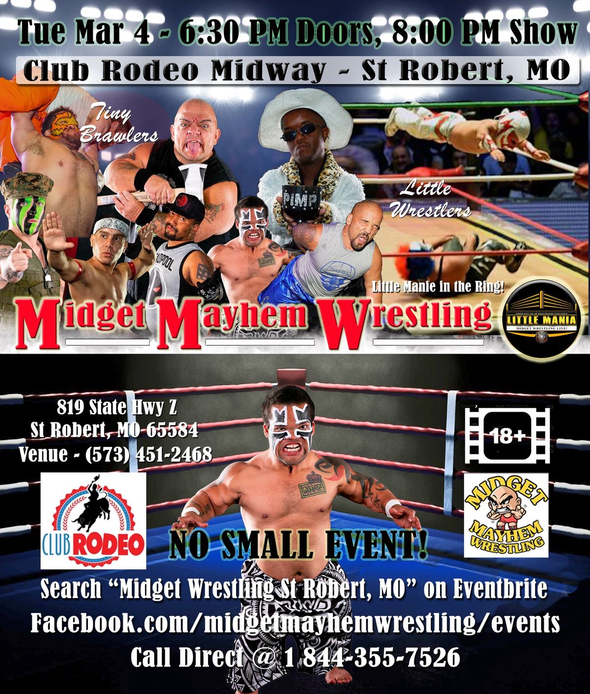 Midget Mayhem Micro-Wrestling Event - St Robert MO 18+