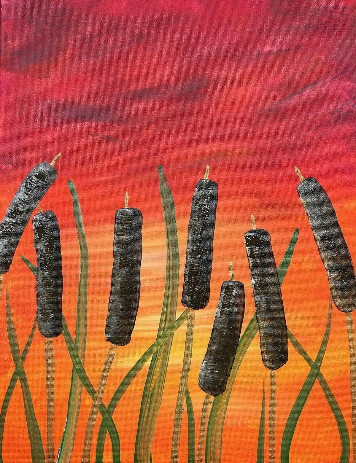 Sunset Cattails Masterpiece and Messages Paint Night