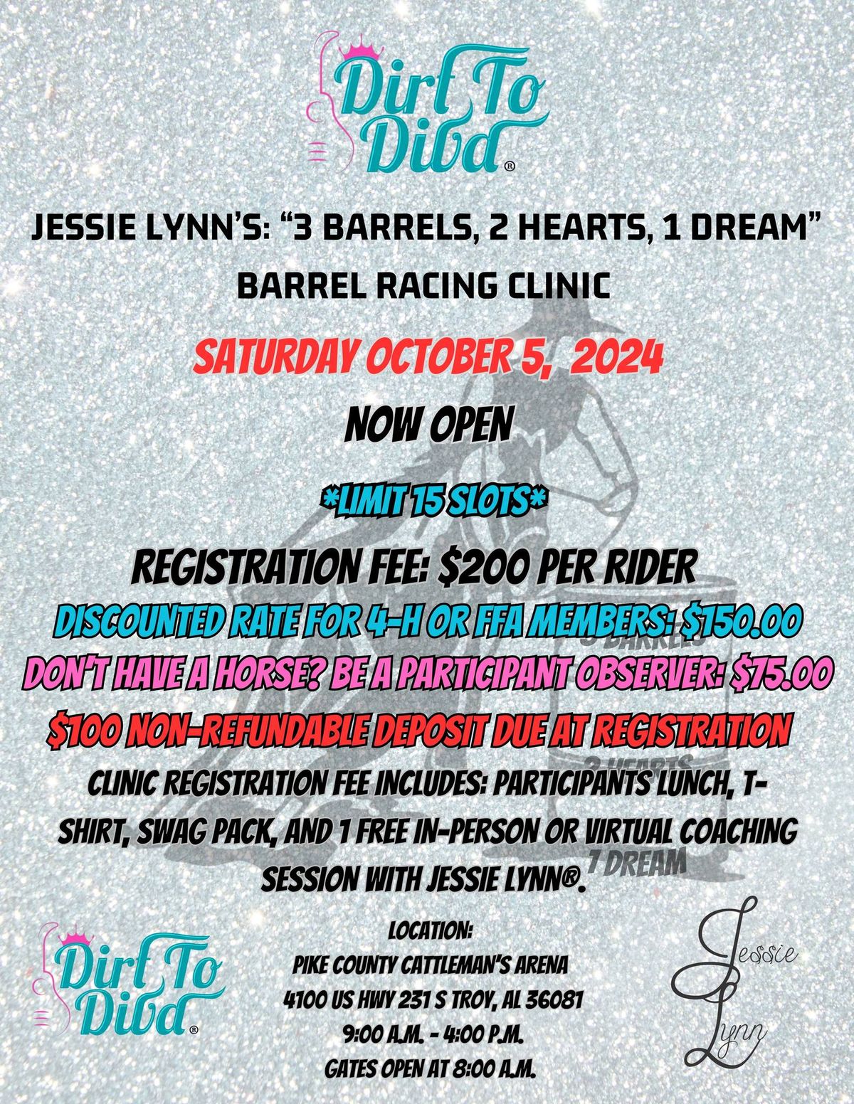 3 Barrels, 2 Hearts, 1 Dream Barrel Racing Clinic w\/ Jessie Lynn\u00ae