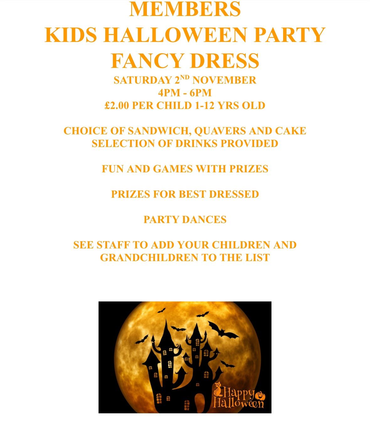 MEMBERS KIDS HALLOWEEN FANCY DRESS PARTY