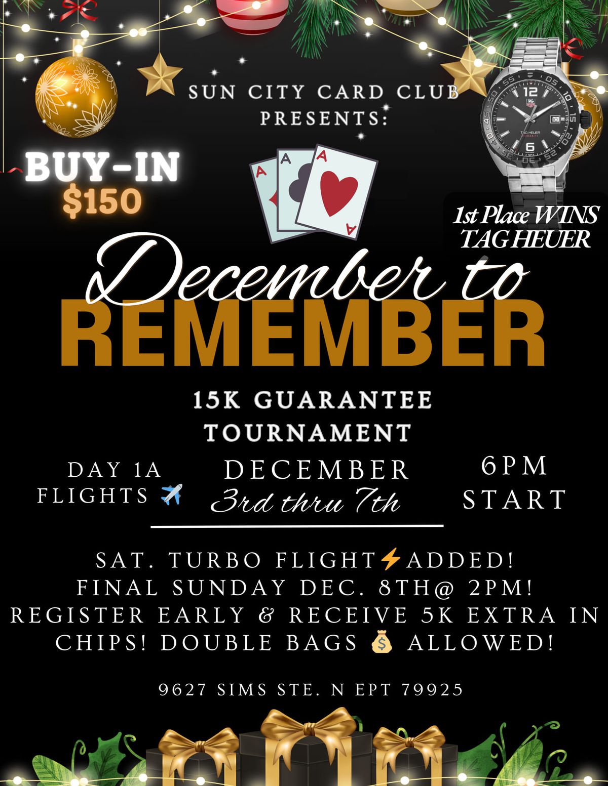 \u2606SUN CITY'S DECEMBER TO REMEMBER \ud83c\udf8415K GTD TOURNAMENT\u2606