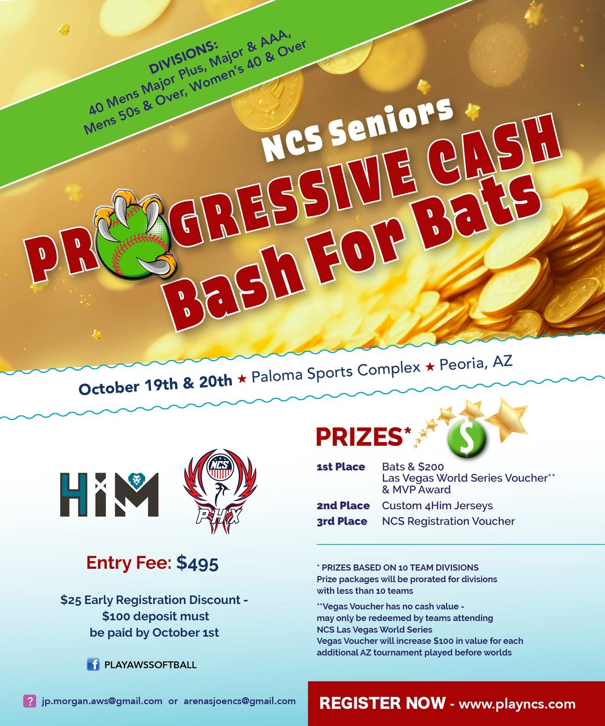 NCS SENIORS - PROGRESSIVE CASH & BATS PRIZES