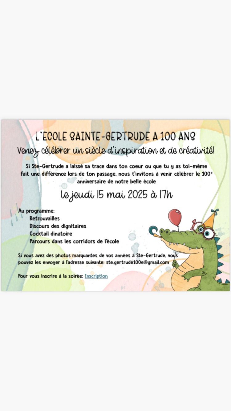 100e anniversaire de l\u2019\u00e9cole Sainte-Gertrude 