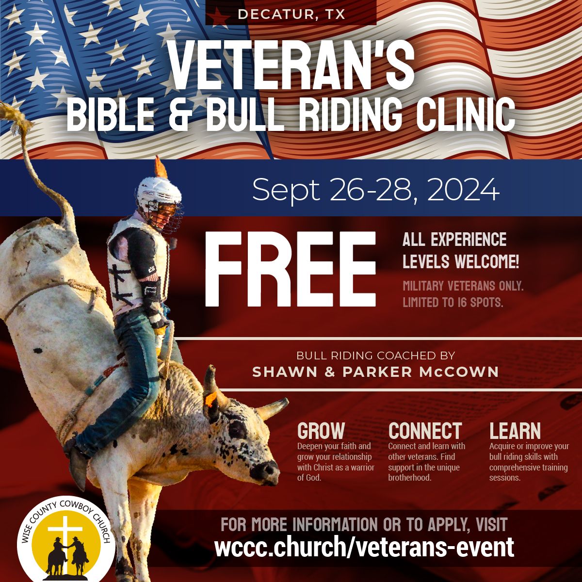 Veteran Bible & Bull riding Clinic https:\/\/wccc.church\/veterans-event\/