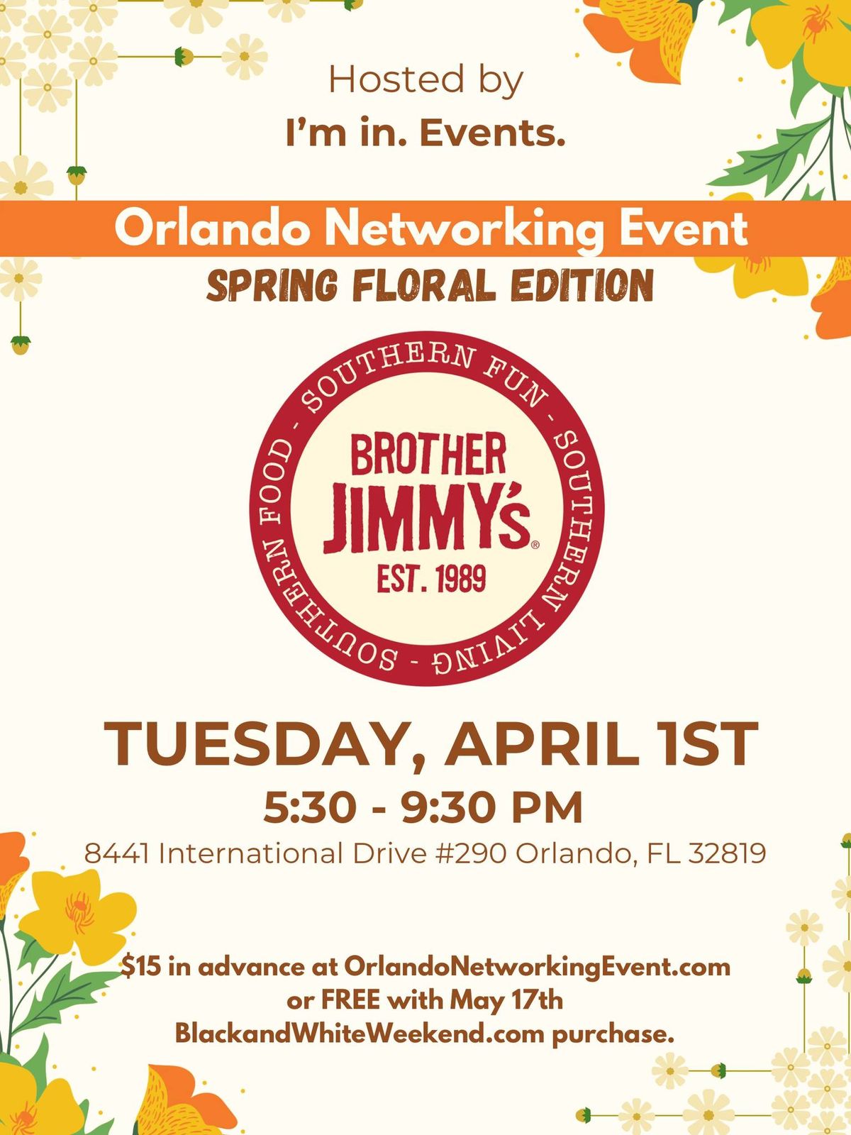 Orlando Networking Event (Spring Floral Edition) at Brother Jimmy's BBQ