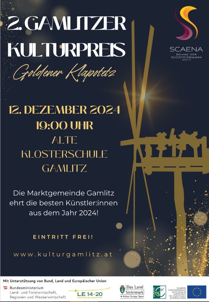 SCAENA pr\u00e4sentiert den 2. Gamlitzer Kulturpreis - Goldener Klapotetz