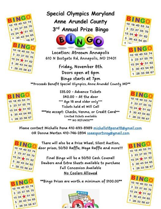 Bingo for Special Olympics Md Anne Arundel County