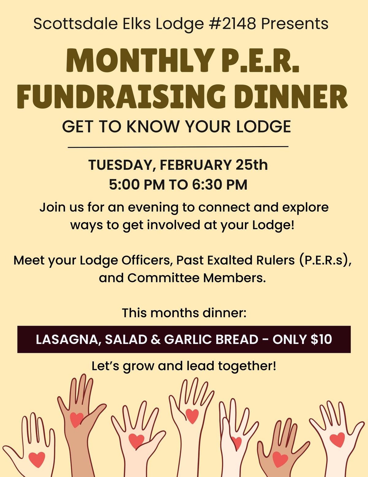 Monthly PER Fundraising Dinner & Get to Know Your Lodge