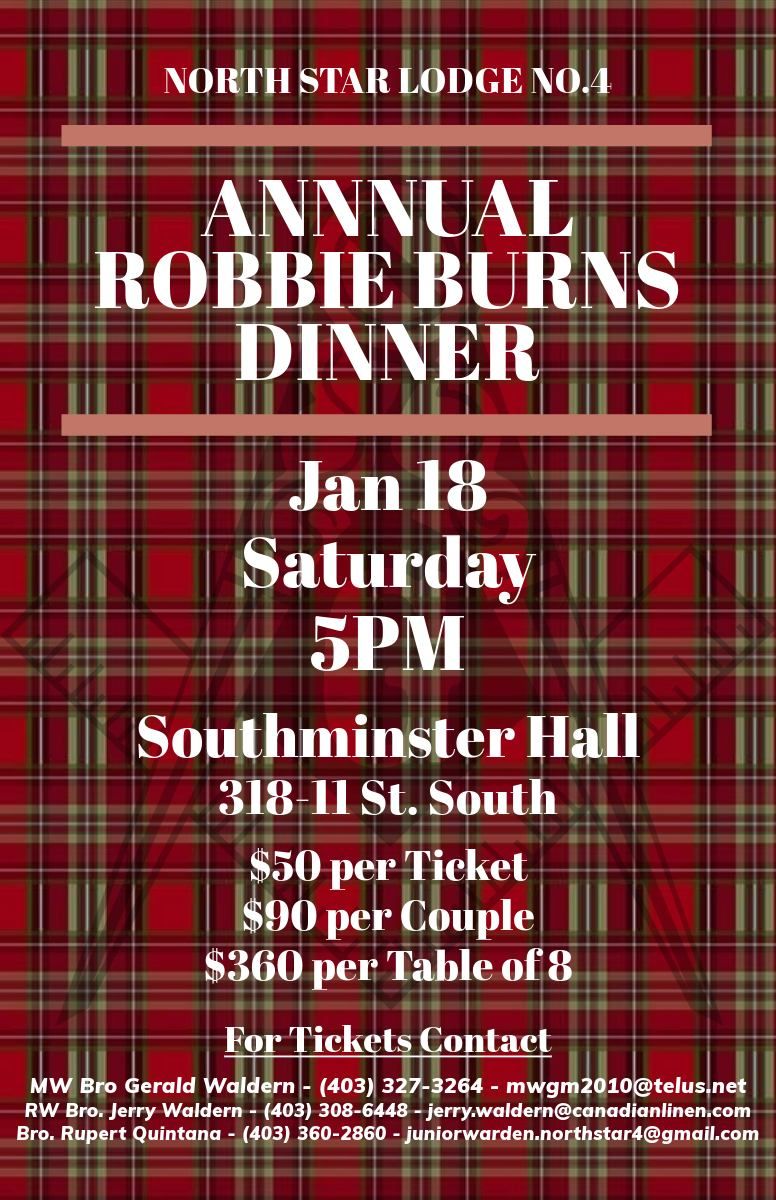 North Star Lodge's Annual Robbie Burns Dinner