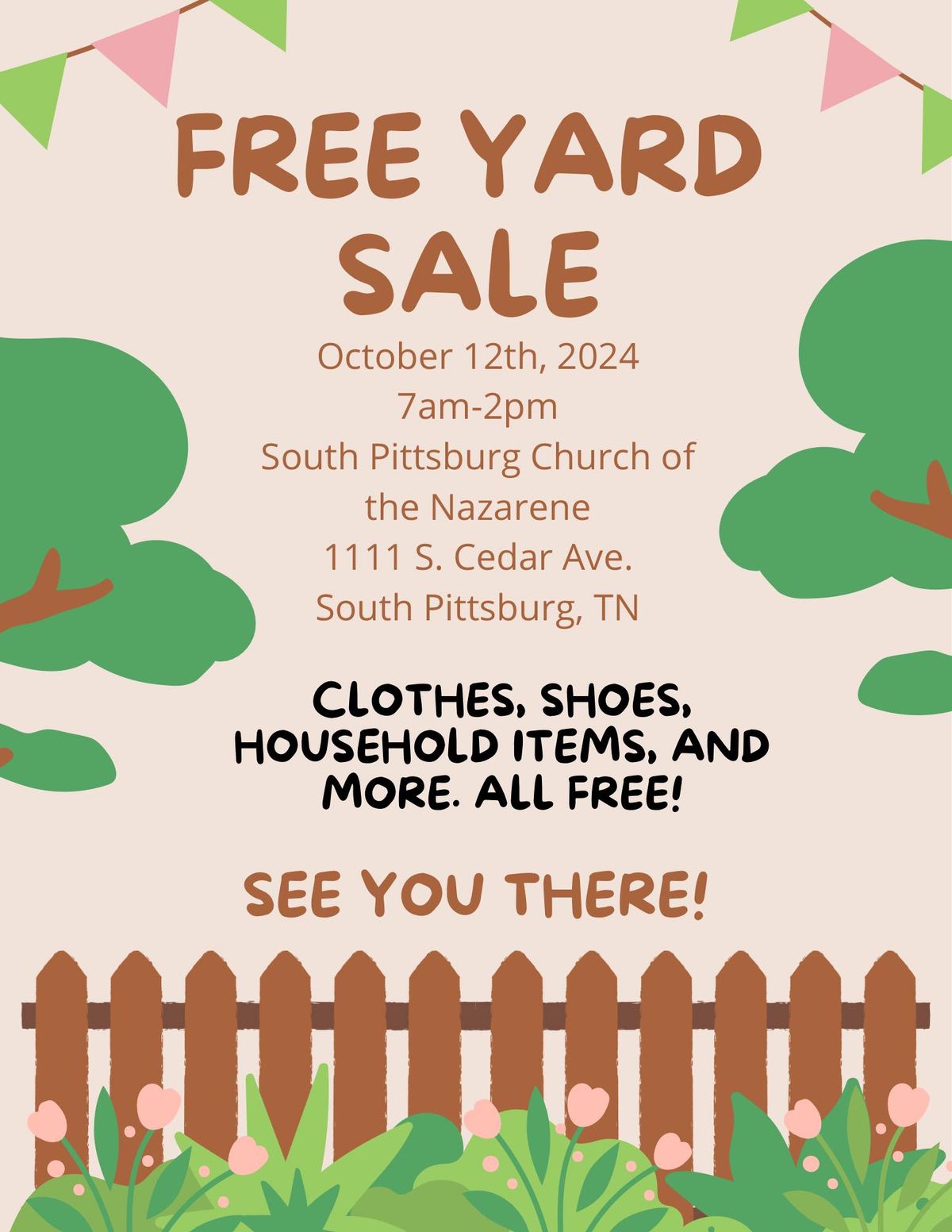 Free "Yard Sale" - no cost! - those in need, please come!