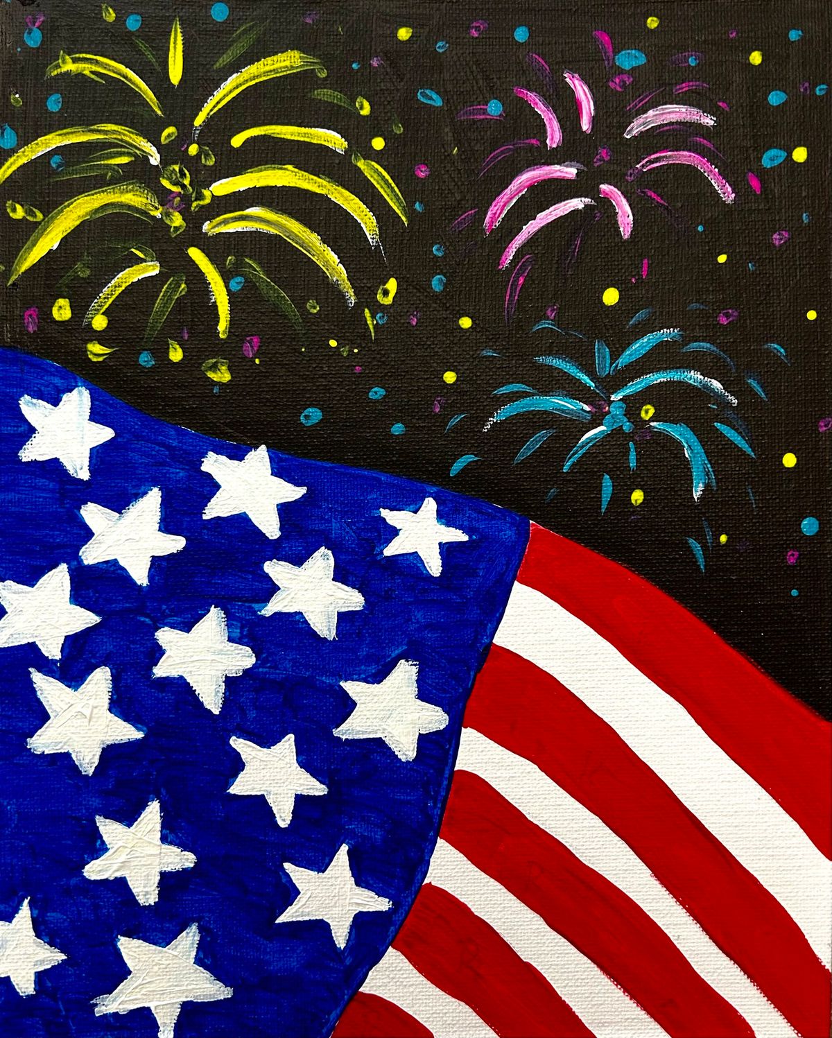Kids Art-Fireworks and Flag