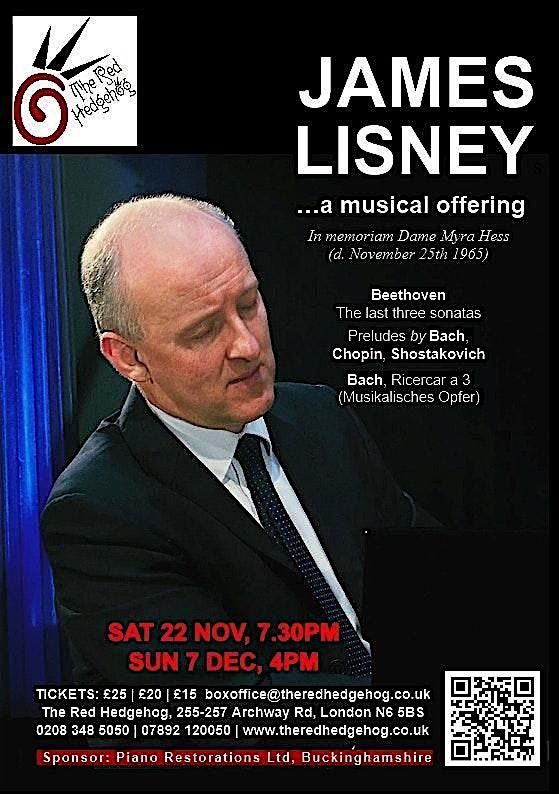 JAMES LISNEY PIANO RECITAL AT THE RED HEDGEHOG - by CANDLELIGHT!