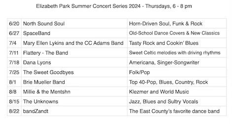 2024 Elizabeth Park Summer Concert Series!