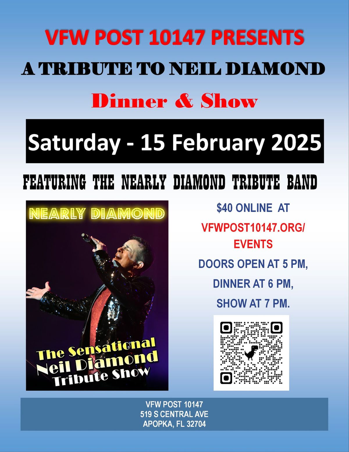 A Tribute to Neil Diamond Dinner & Show - HOSTED BY THE VFW 10147