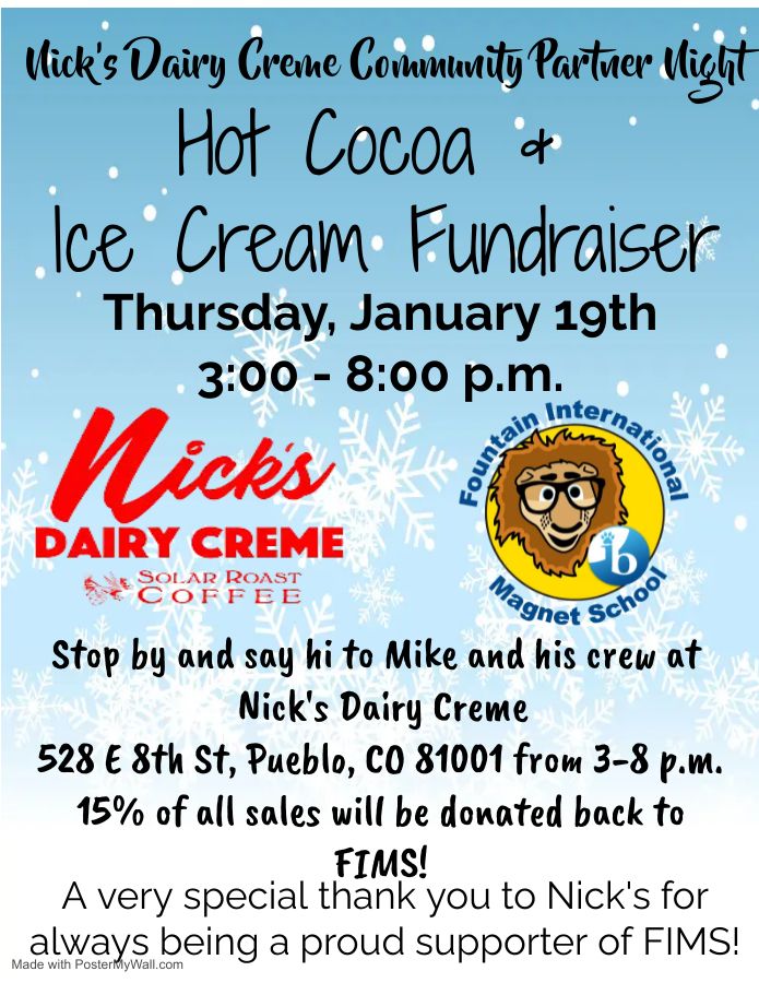 Hot Cocoa & Ice Cream Fundraiser Nicks Dairy Creme Community Partner Night, Nick's Dairy Creme