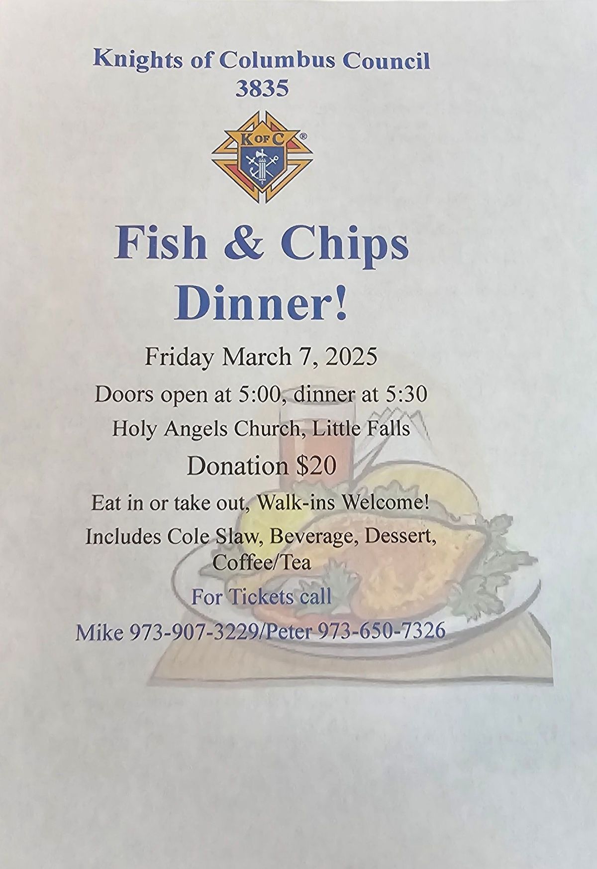 Fish & Chips Dinner - Knights of Columbus Council #3835 