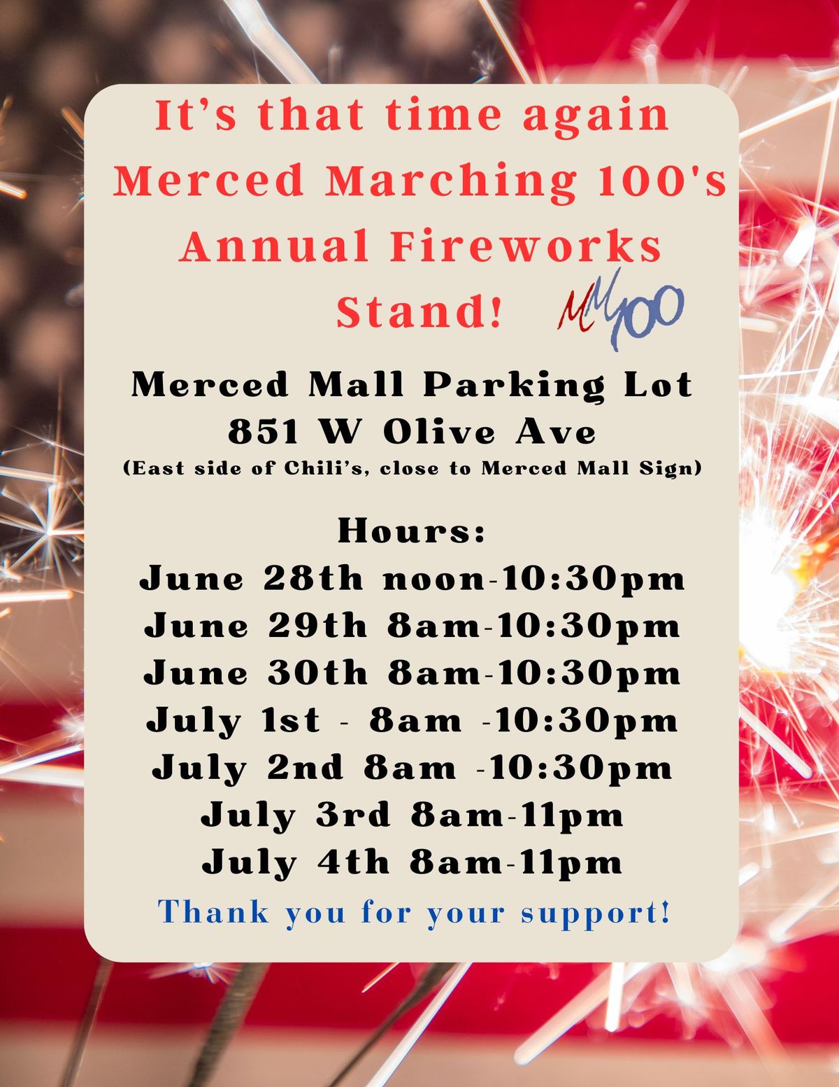 Merced Marching 100's Firework Booth