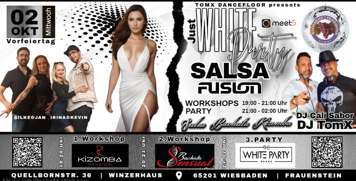 Salsa Fusion - Salsa Bachata Kizomba - JUST WHITE PARTY - 2 Workshops - Winzerhaus Wiesbaden