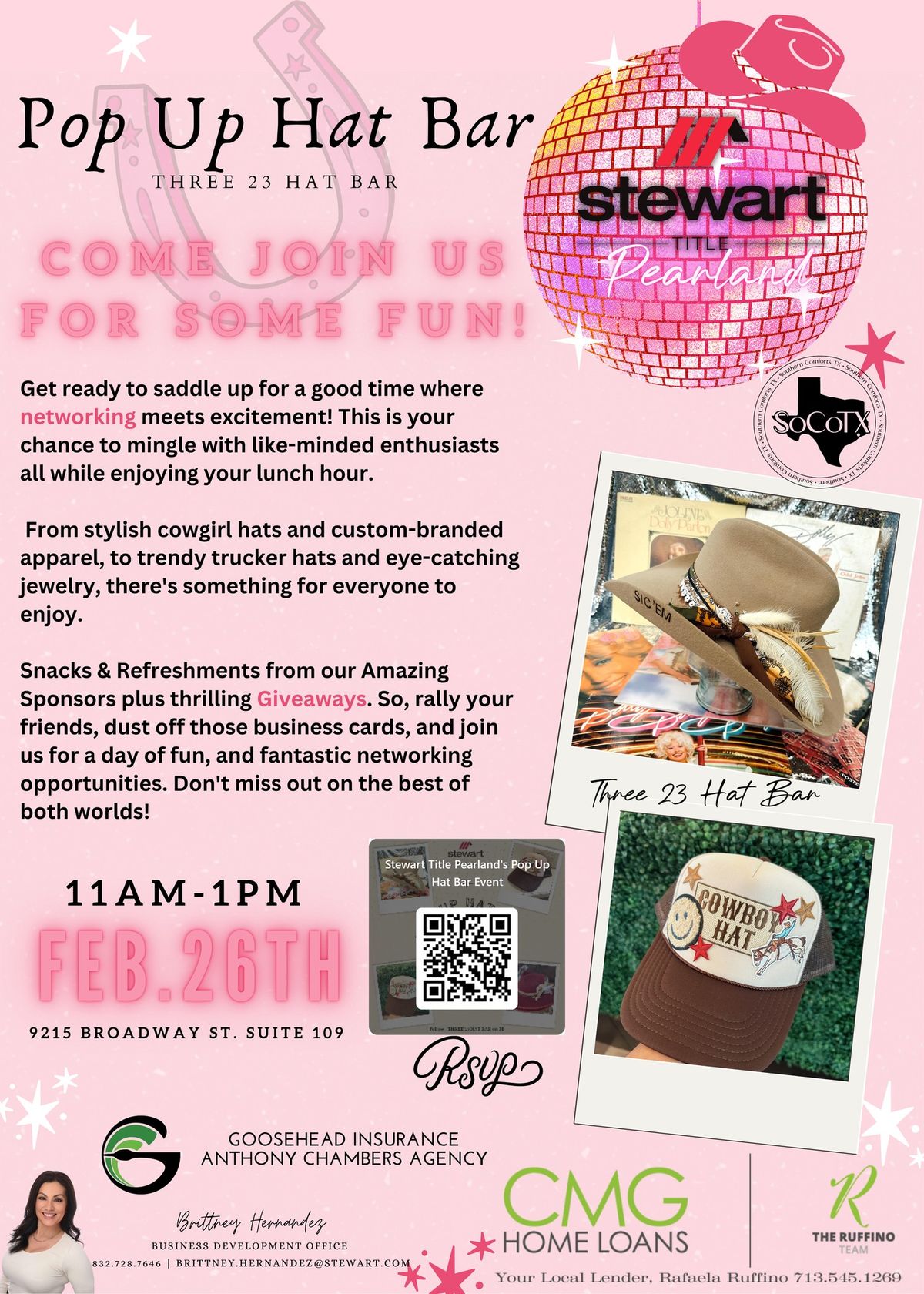 Stewart Title Pearland's Pop Up Hat Bar & Networking Event