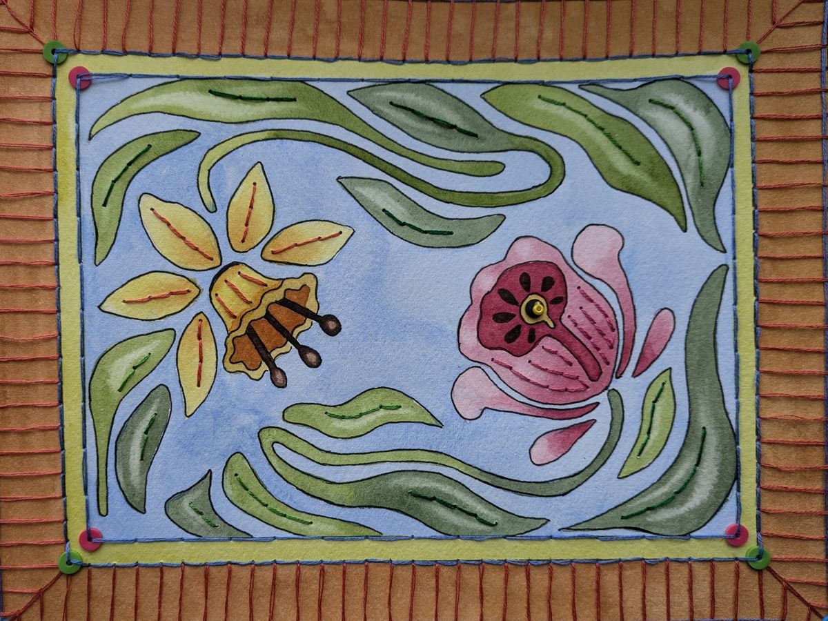 Watercolors with Cindy Bear: Watercolors and Stitching