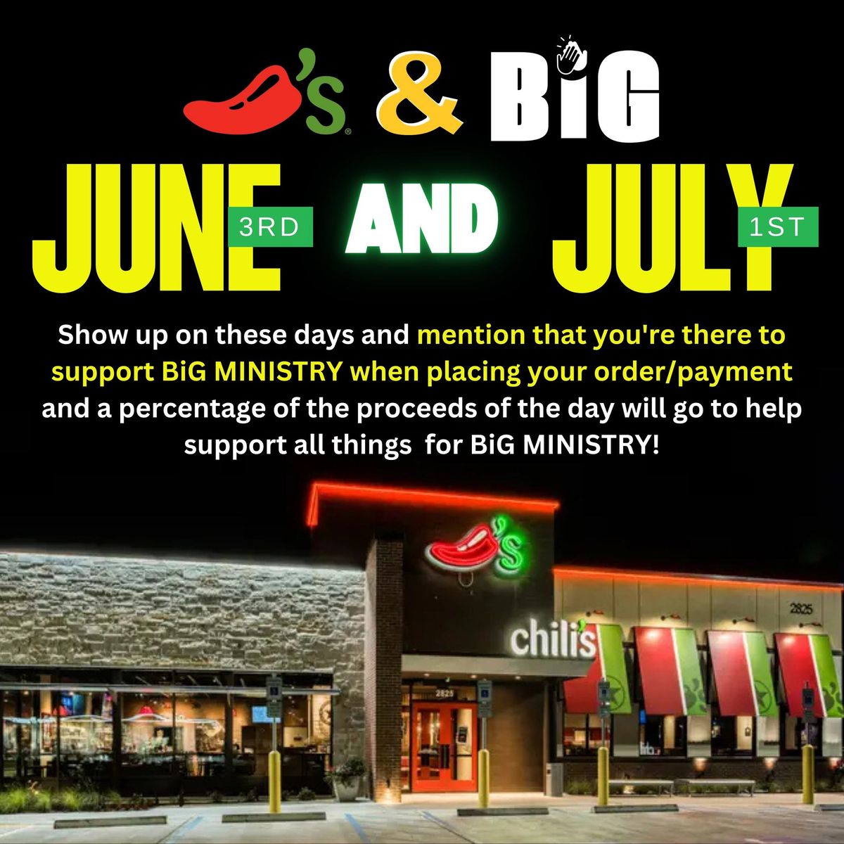 Fundraiser at Chili's in July To Support BiG Ministry