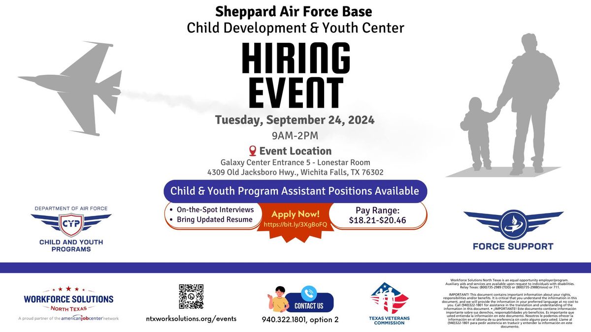 HIRING EVENT: Sheppard AFB Child Development & Youth Center