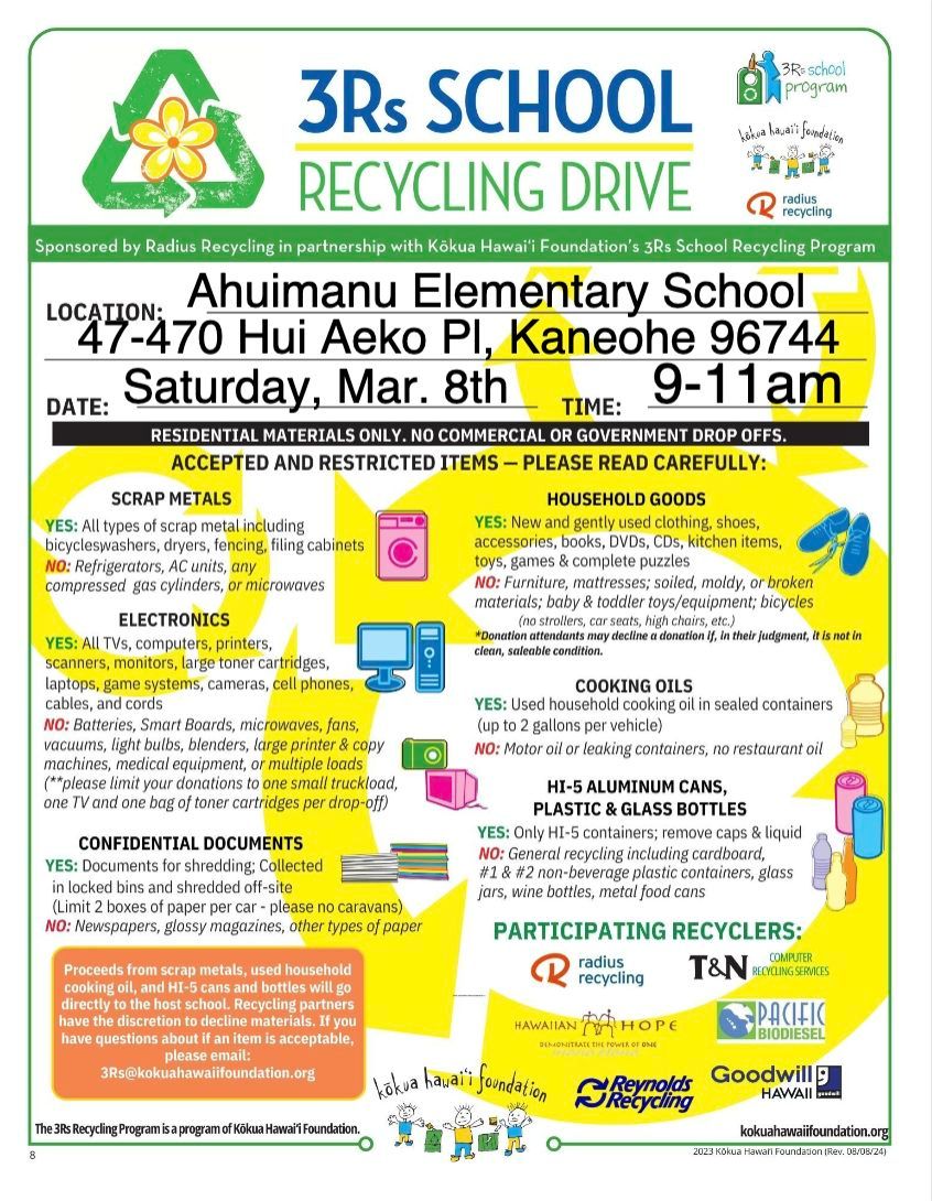 3Rs School Recycling Drive - Ahuimanu Elementary School