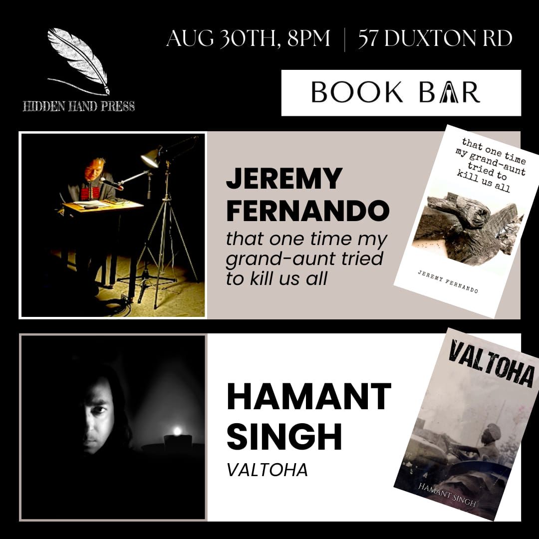 BOOK LAUNCH: Jeremy Fernando | Hamant Singh (8pm, Aug 30 @ Book Bar)