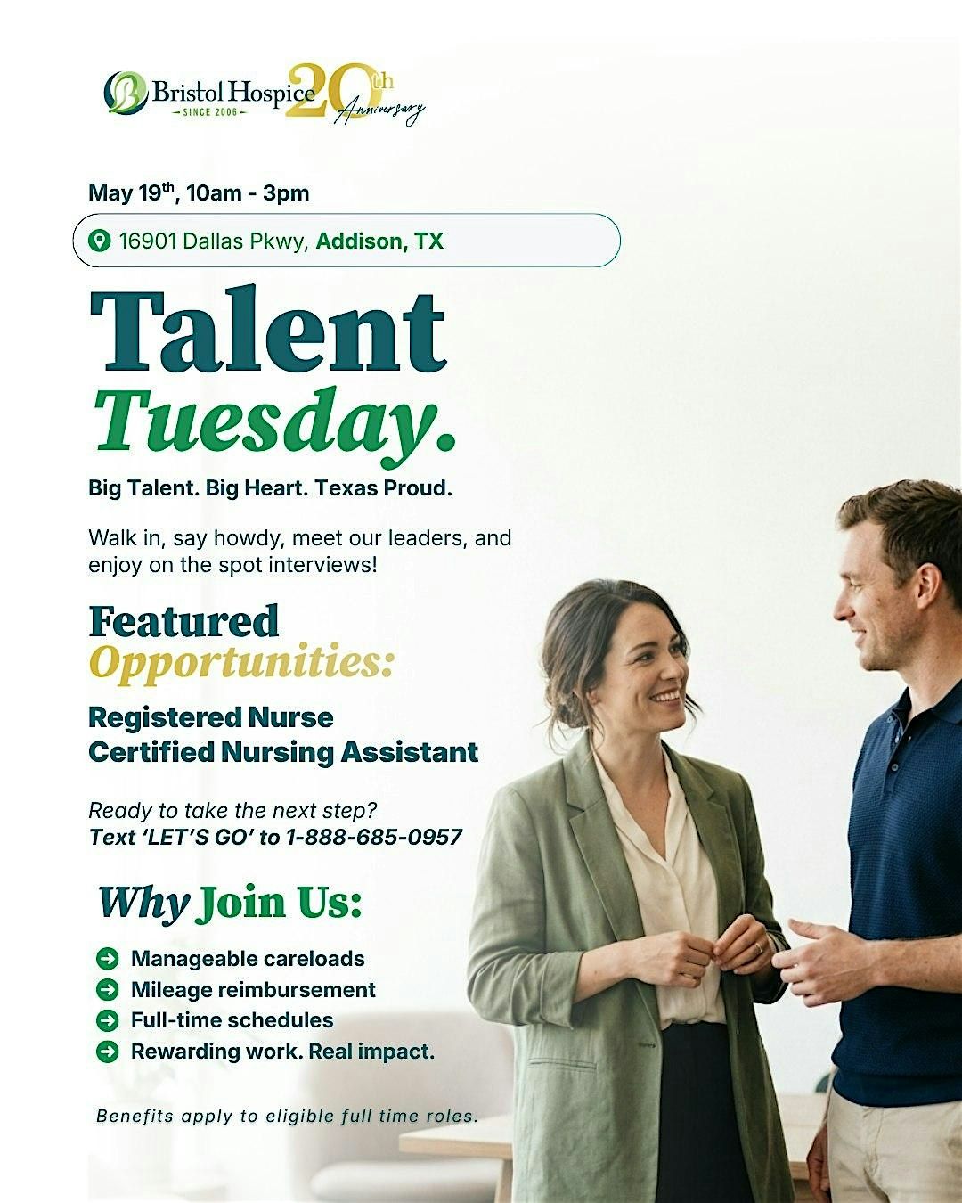 Walk In Hiring Events Bristol Hospice Walk-In Hiring Event, 16901 Dallas Pkwy, Addison, 19 ...