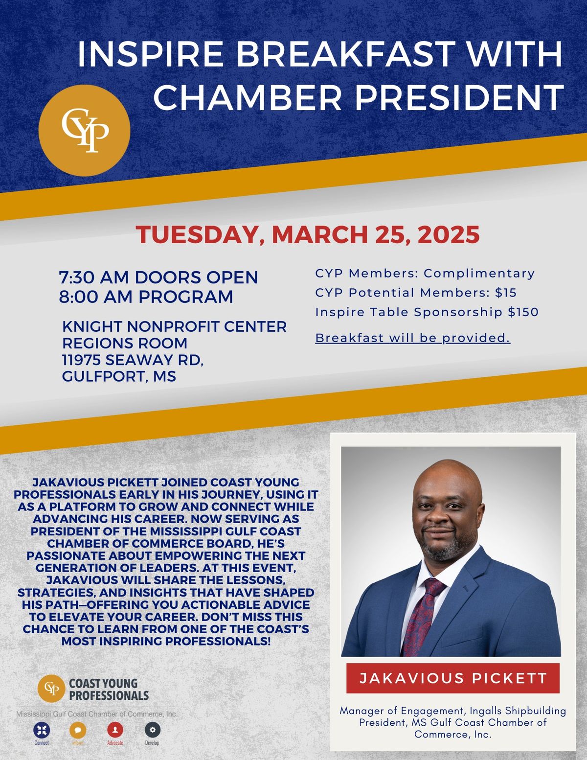 Inspire Breakfast with Chamber Board President: Jakavious Pickett