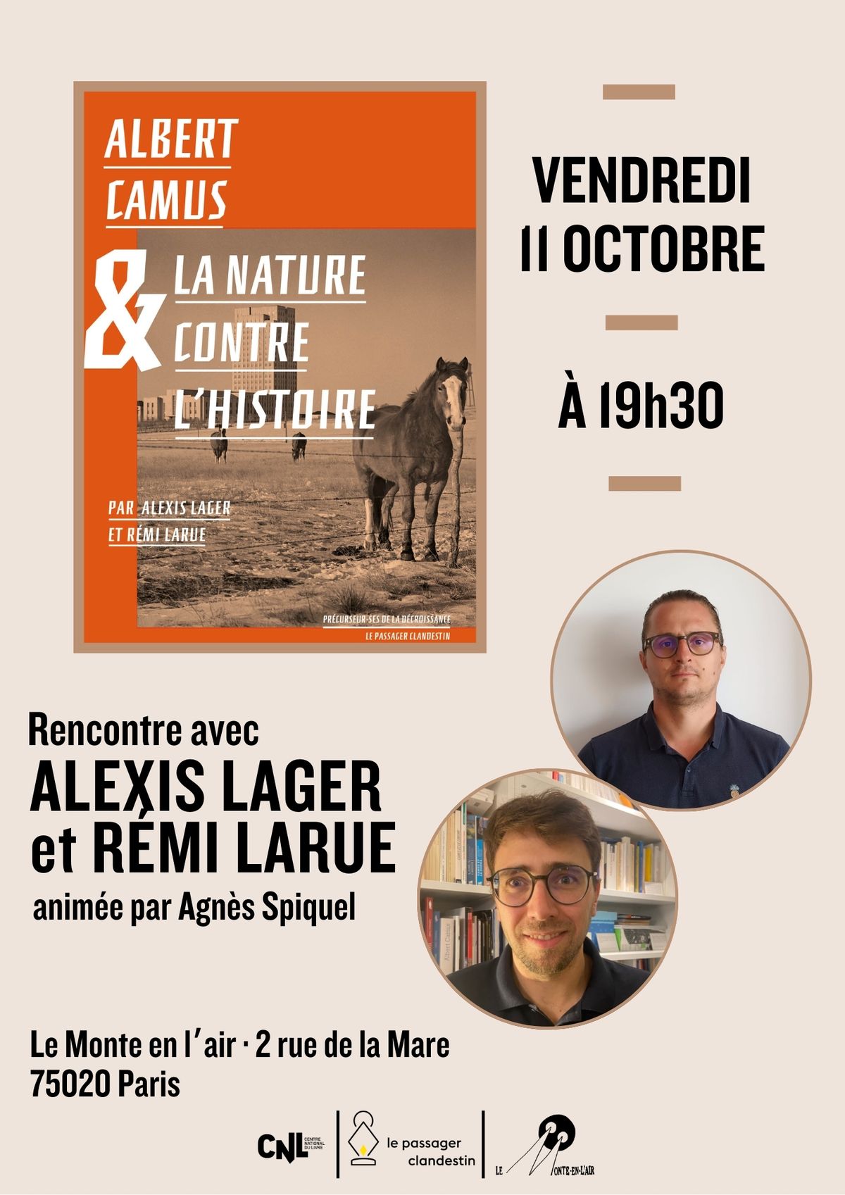 Alexis Lager, R\u00e9mi Larue\/Camus et la nature contre l'histoire\/Le Passager Clandestin\/Rencontre