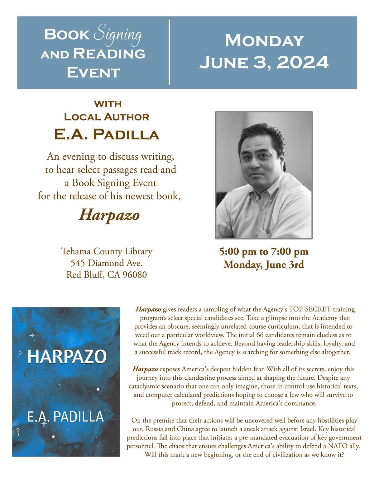 Local Author Book Discussion with E. A. Padilla