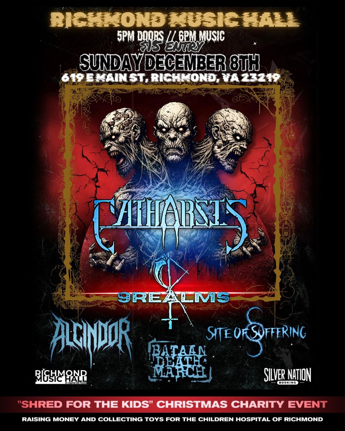 Sunday December 8th Shred for the Kids Richmond Music Hall, w Catharsis, 9 Realms,  and more 