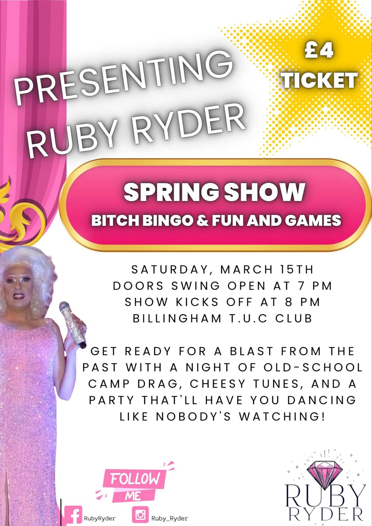 Ruby Ryder: Tickets \u00a34 on sale now behind the bar!!