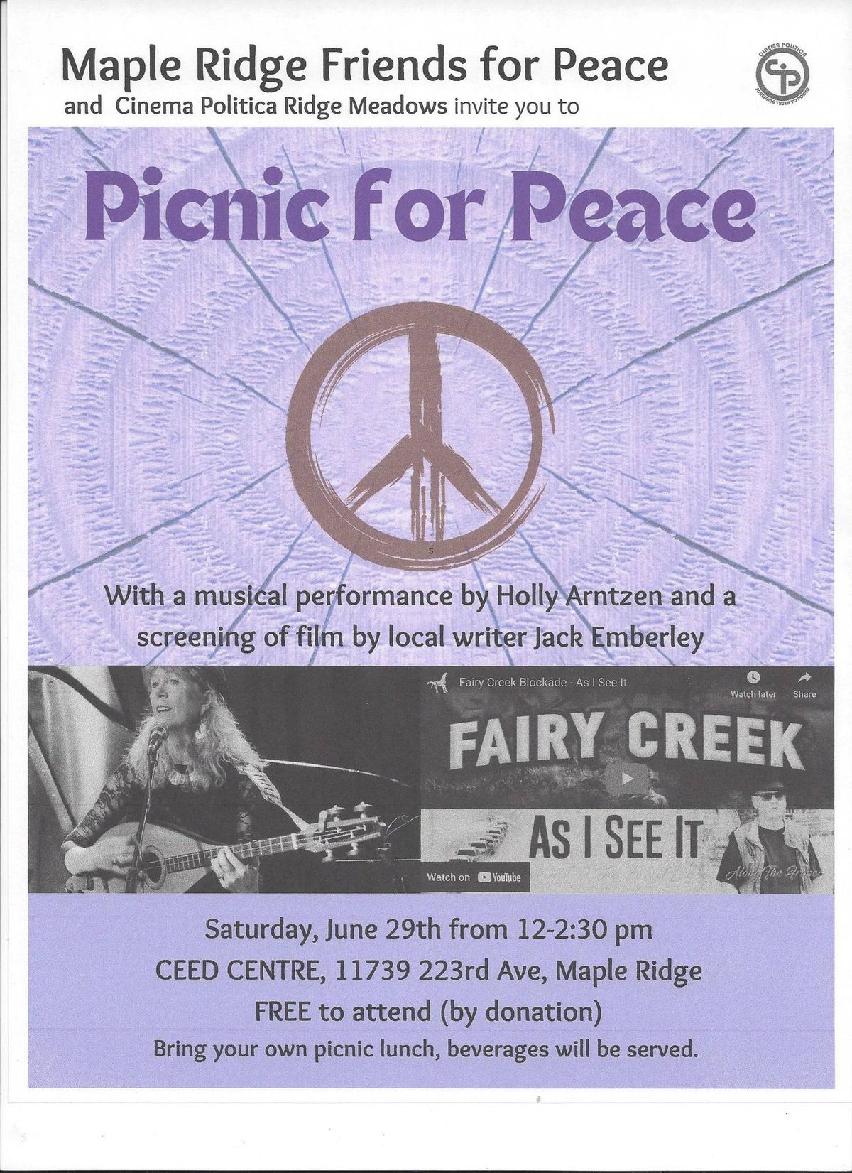 Picnic For Peace Screening Of "Fairy Creek: As I See It" 