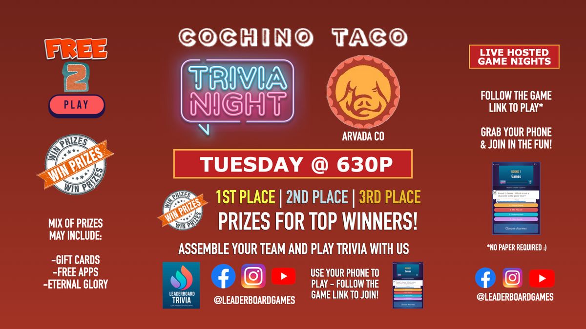 Trivia Game Night | Cochino Taco - Arvada CO - TUE 630p